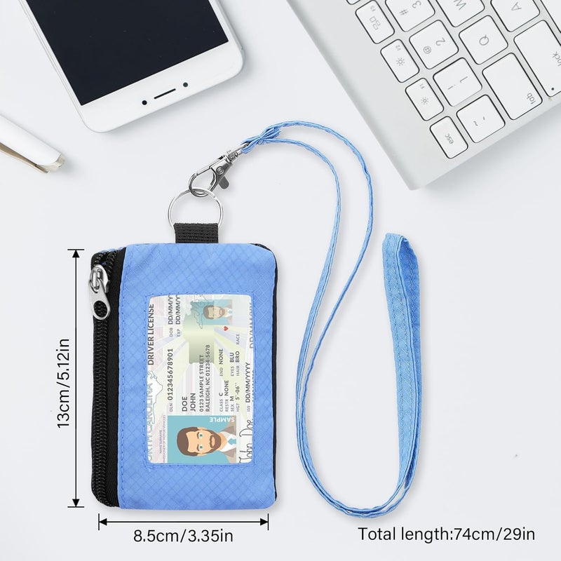 ZHOMA Minimalist RFID Wallet with Lanyard, Multi-Functional ID Case with 2 Zipper Pockets and Key Chain for Men and Women, Tactical Badge Pouch Cards Holder, Coin Purse for Travel Sports - Green&Blue - Image 5
